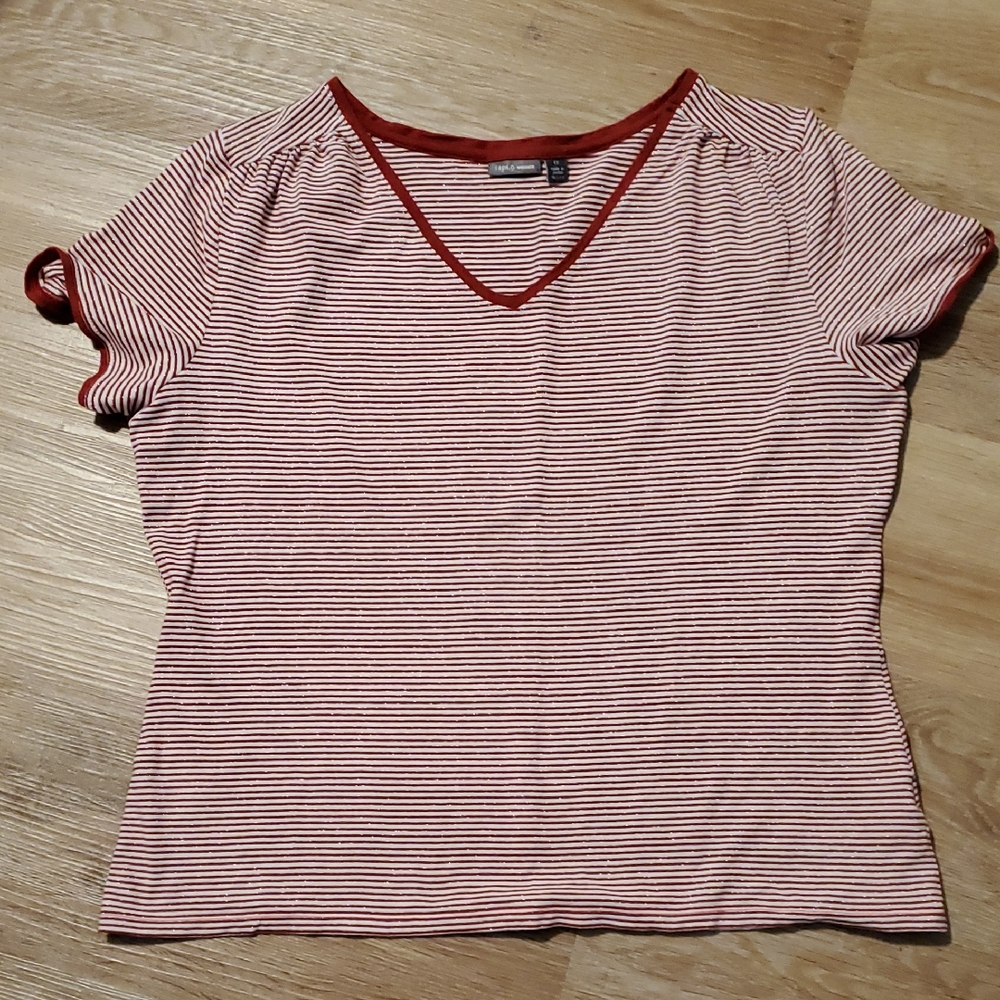 Apt. 9 Red and White Striped V-Neck Tee